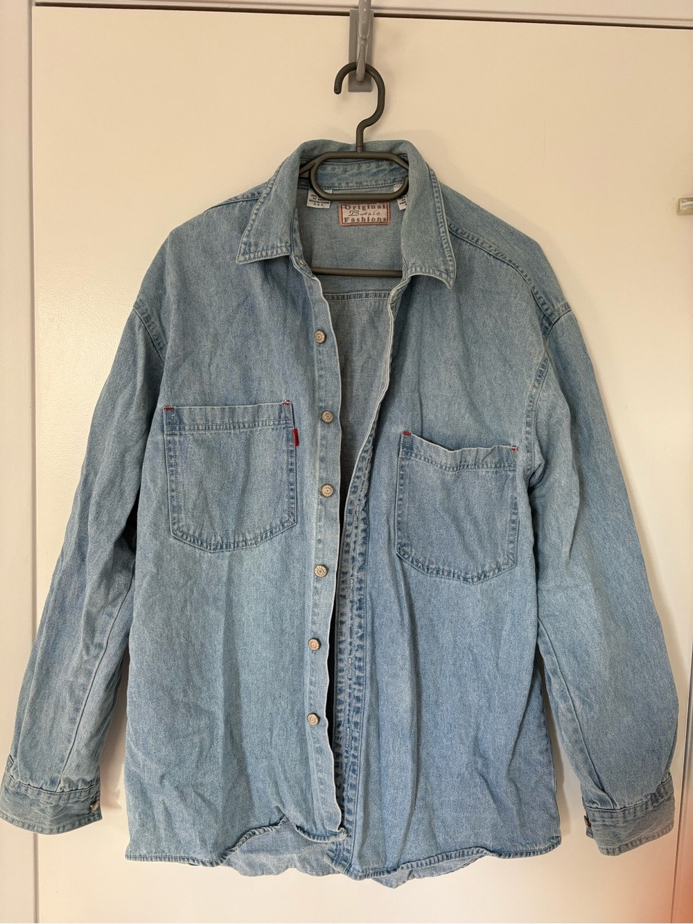 Vintage Light Wash Denim Button-Up Shirt Jacket